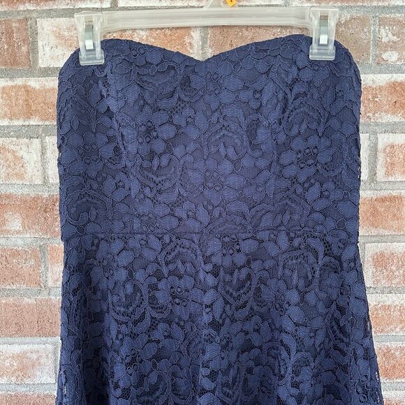 David’s Bridal Marine Blue Lace Bridesmaid Strapless Dress Short Cocktail Size 8 - Picture 3 of 8